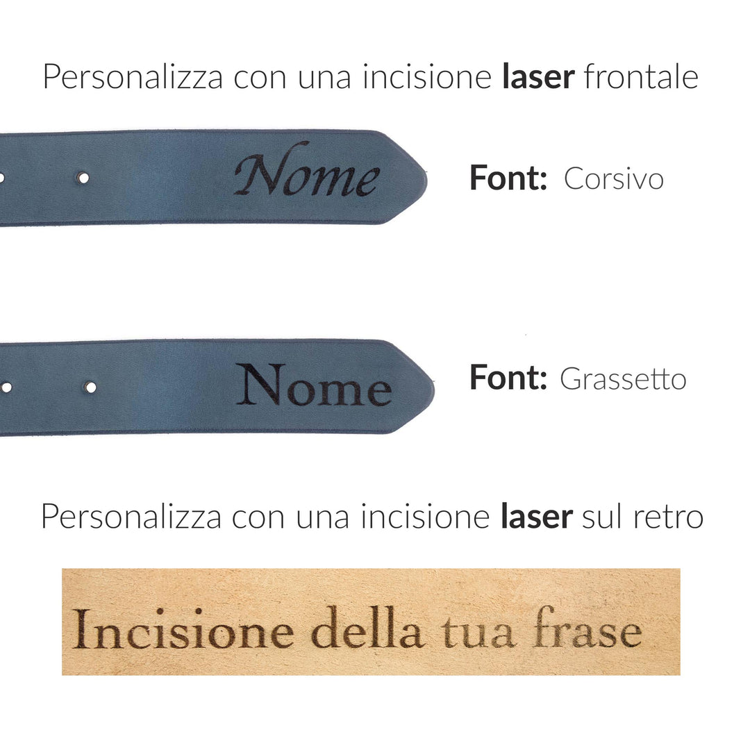 Cintura in cuoio artigianale da uomo personalizzata Coryum Caisar#colore_blu