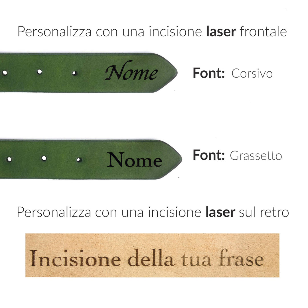 Cintura in cuoio personalizzata da uomo artigianale Aker #colore_verde-foresta