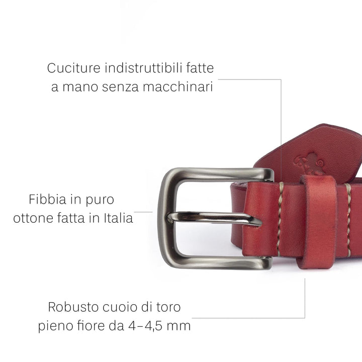 Cintura in cuoio da uomo artigianale Aker #colore_rosso