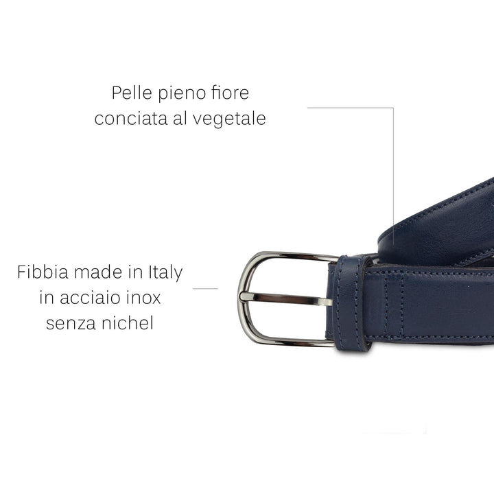 Cintura uomo in pelle artigianale senza nichel Marcus#colore_blu