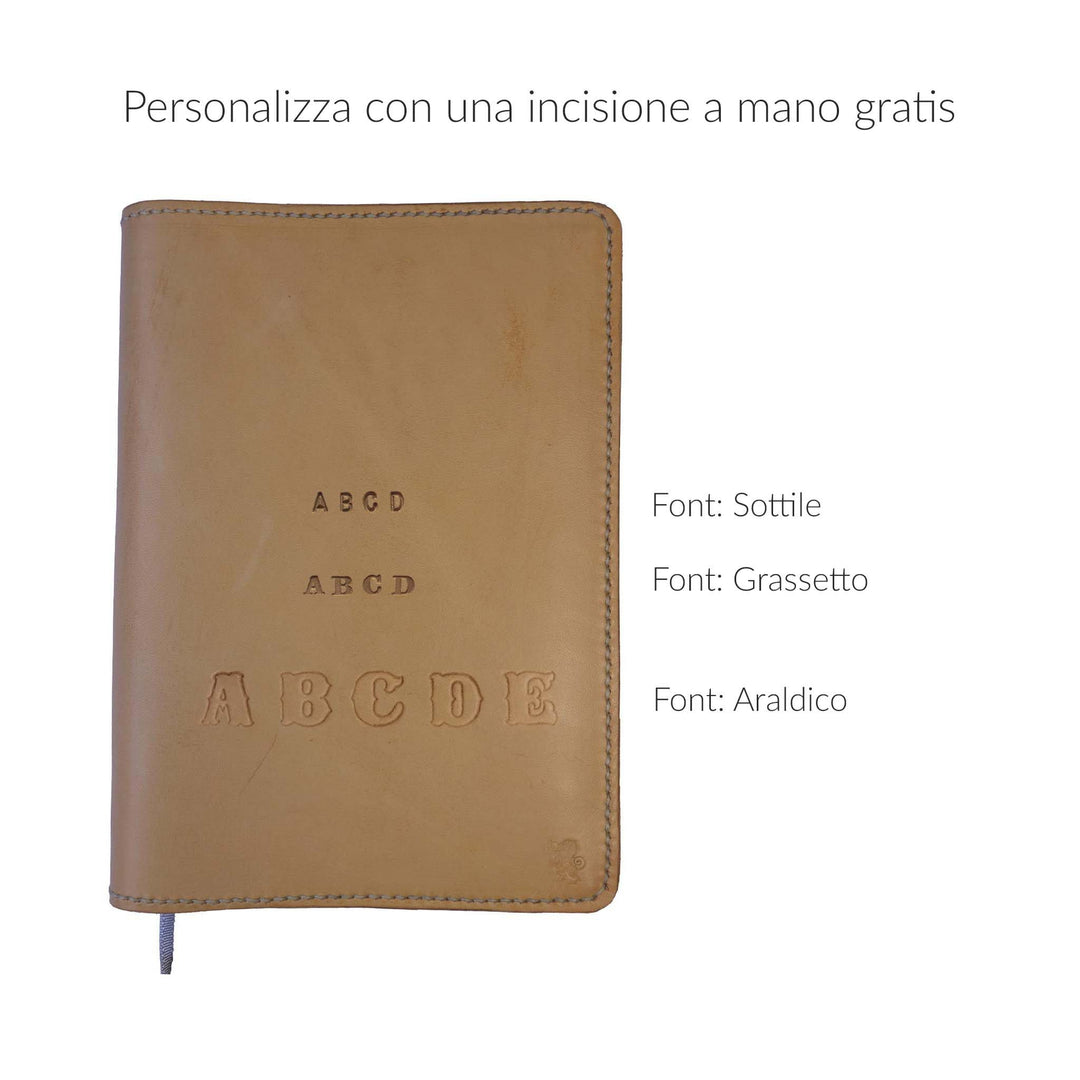 Porta agenda in pelle A5 personalizzata artigianale #colore_naturale