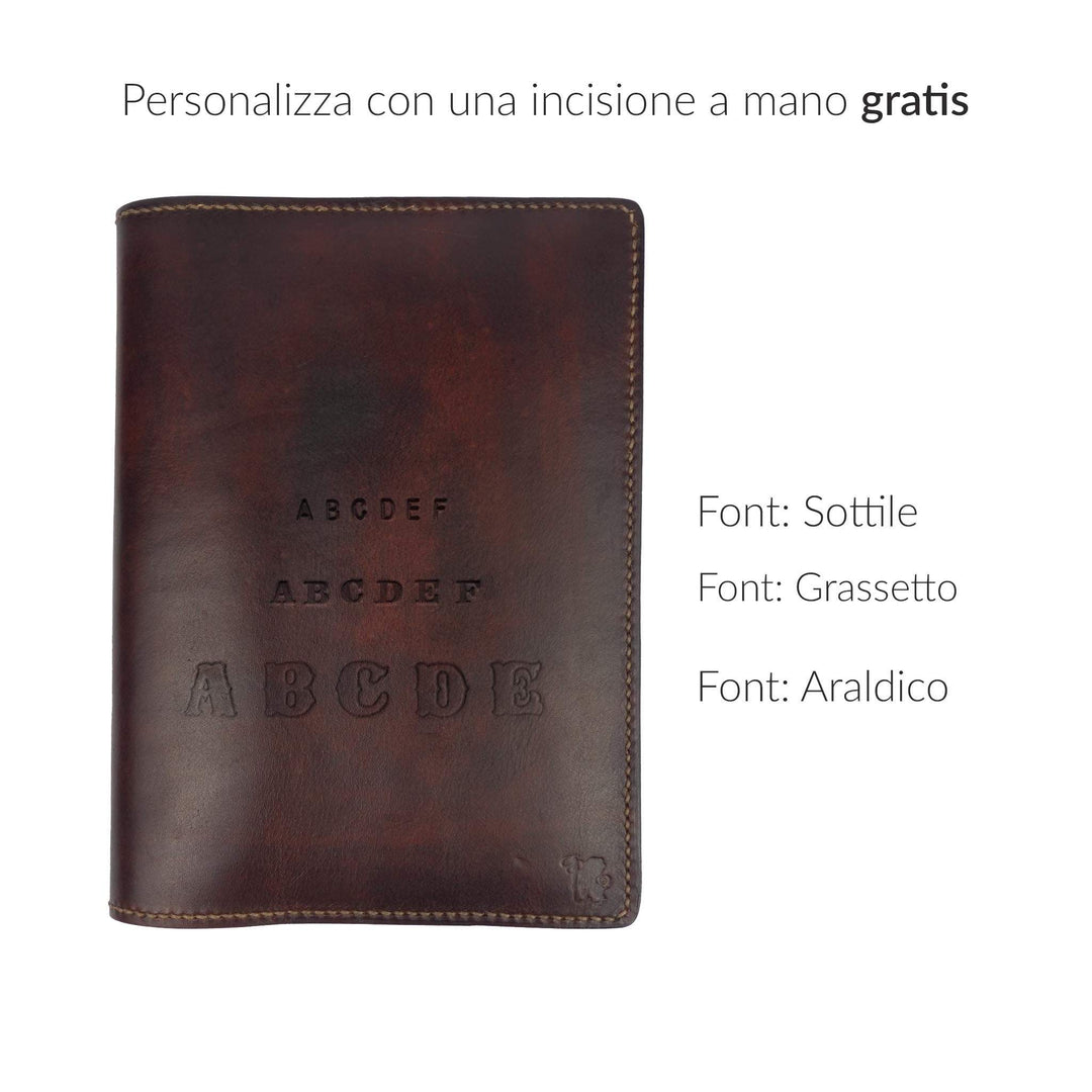 Porta agenda in pelle A5 personalizzata artigianale #colore_marrone-scuro
