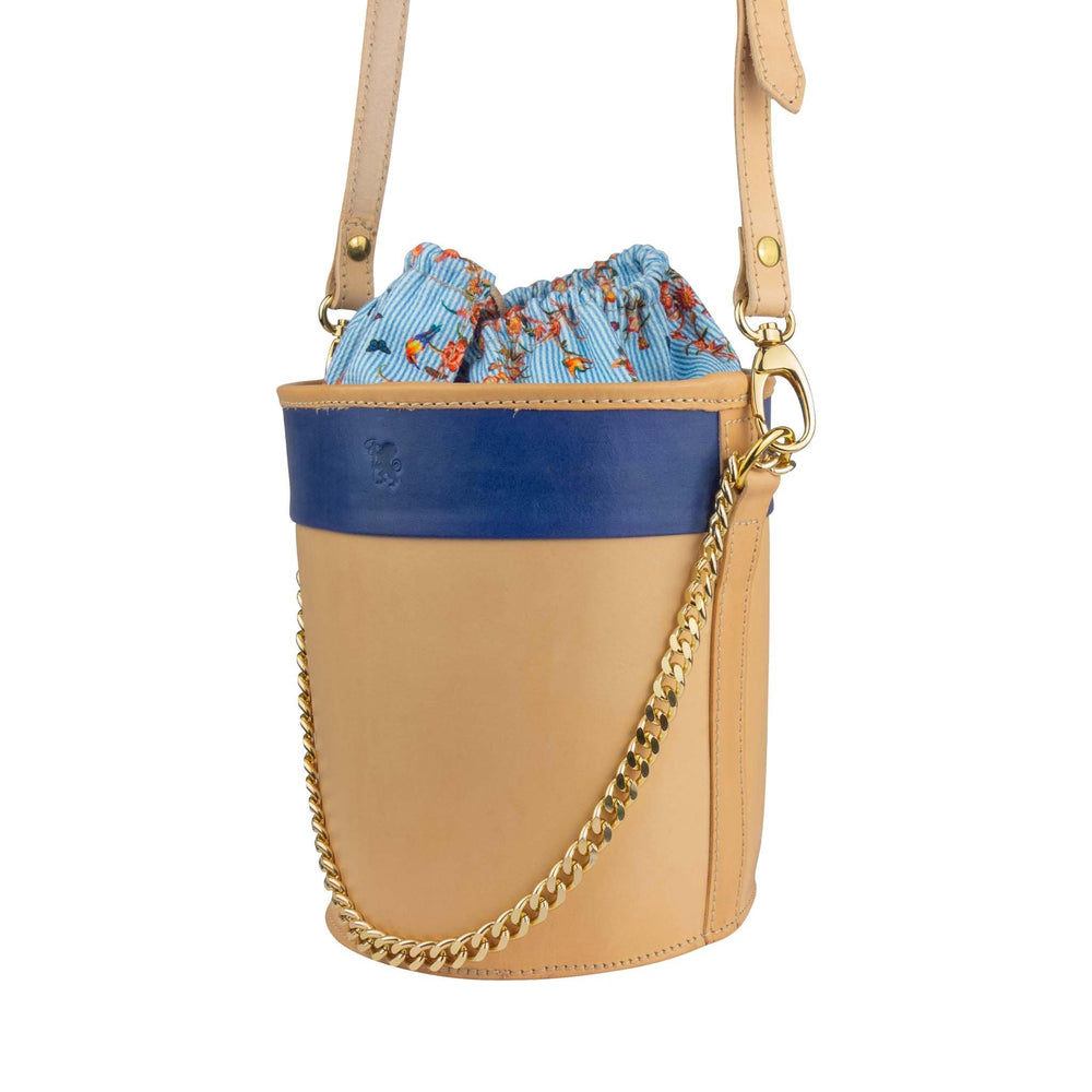 Borsa Secchiello estivo in cuoio e canvas